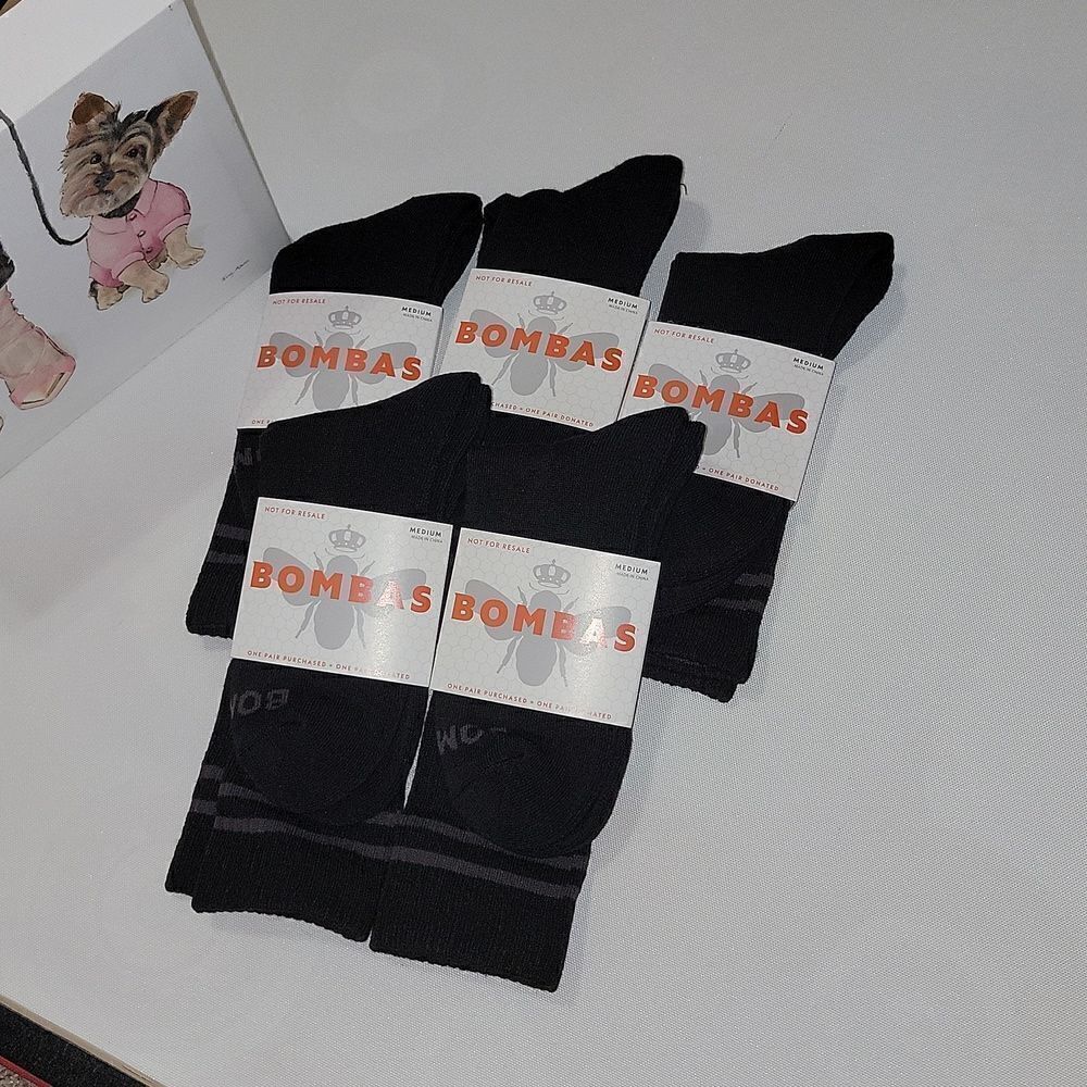 Bombas Calf Socks Men Shoe Size 6-9 Honeycomb Arch Black Lot of 5 Pairs Medium